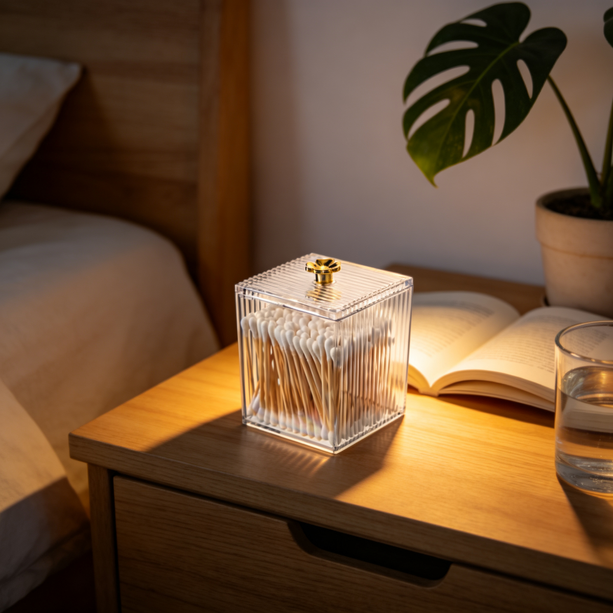 🧴 Bathroom Essential | Acrylic Cotton Swab Holder | Elegant Vanity Storage