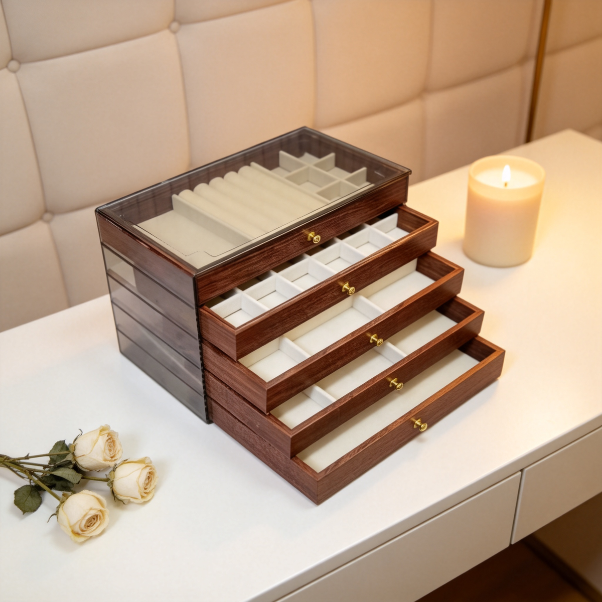 💎 Luxury Essential | Walnut Wood Jewelry Organizer | Elegant Vanity Storage Case
