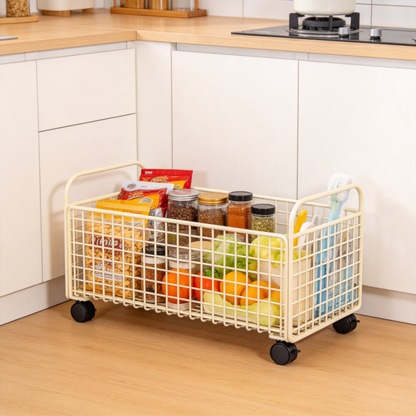 🧺 Home Essential | Durable Metal Storage Basket | Mobile Space Saving Organizer