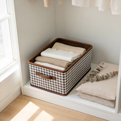 ✨ Storage Essential | Classic Houndstooth Fabric Organizer | Elegant Closet Space Saver