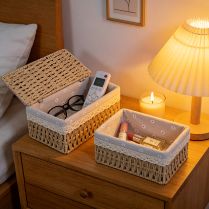🌿 Home Essential | Natural Woven Cotton Organizer | Rustic Bedroom Storage Solution