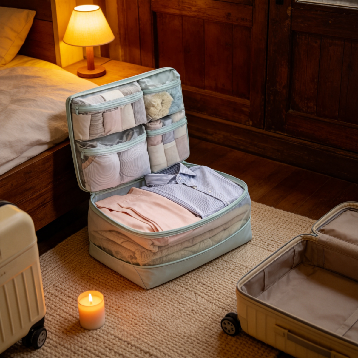 ✈️ Travel Essential | Premium Fabric Clothing Organizer | Compact Luggage Space Saver