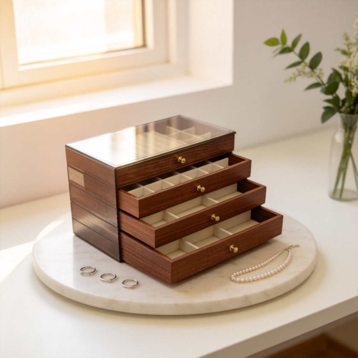 💎 Luxury Essential | Walnut Wood Jewelry Organizer | Elegant Vanity Storage Case