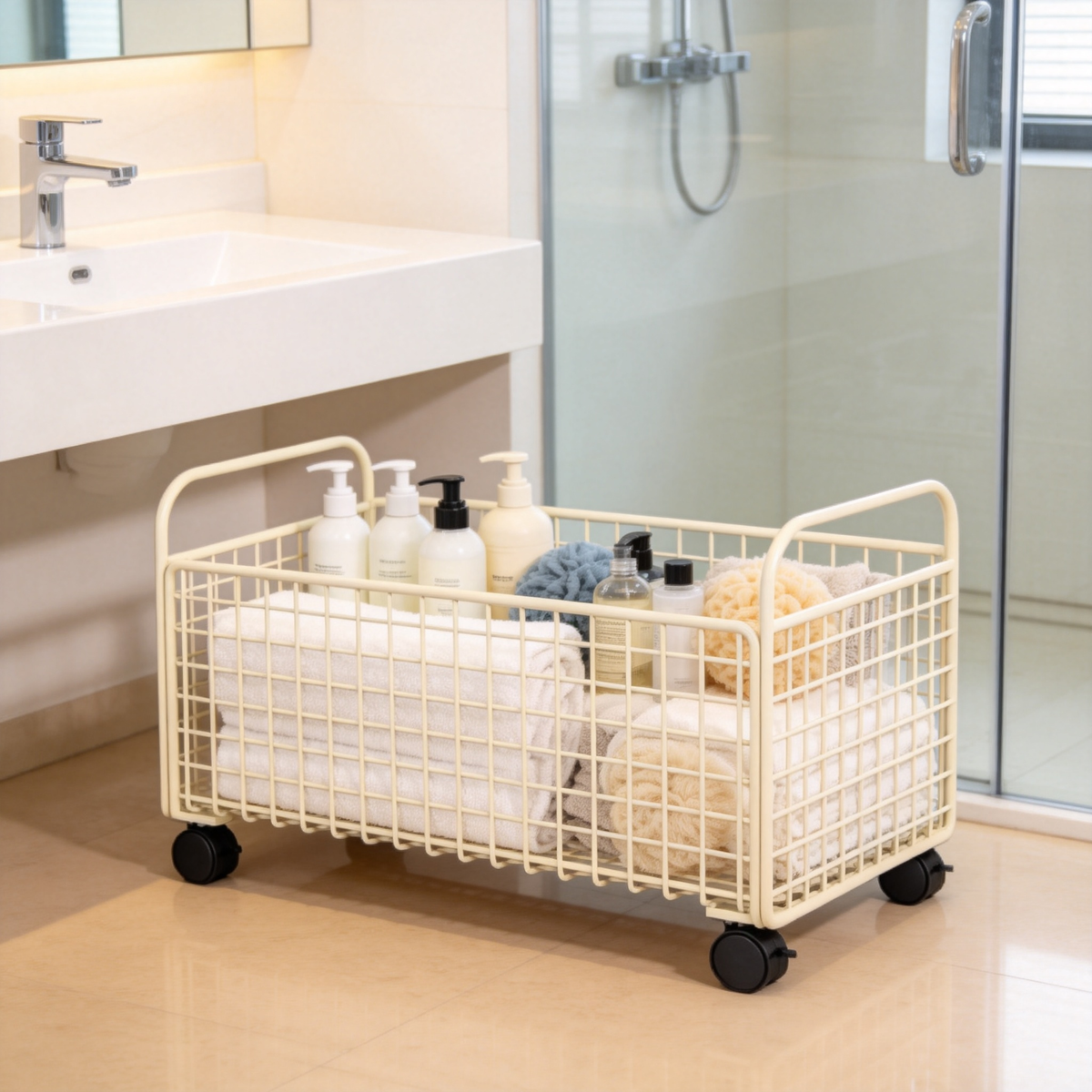 🧺 Home Essential | Durable Metal Storage Basket | Mobile Space Saving Organizer