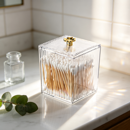 🧴 Bathroom Essential | Acrylic Cotton Swab Holder | Elegant Vanity Storage