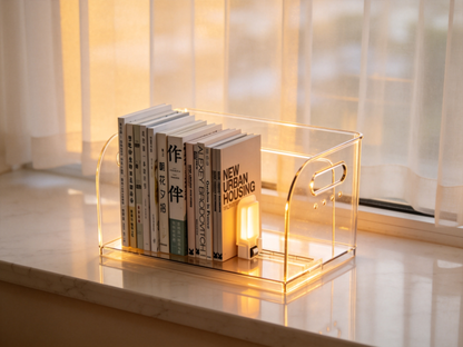 📚 Home Essential | Clear Acrylic Book Organizer | Modern Desktop Space Saver
