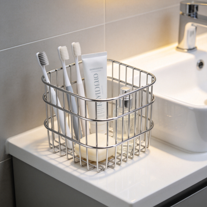 🪴 Home Essential | Premium Stainless Steel Organizer | Modern Desktop Storage Basket