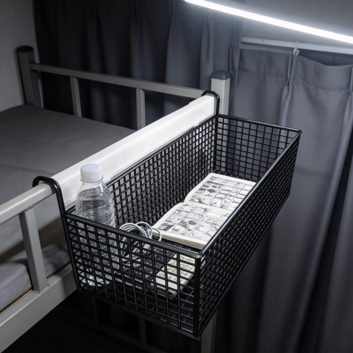 🛏️ Dorm Essential | Metal Grid Bedside Basket | Smart Space Saving Organizer