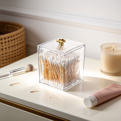 🧴 Bathroom Essential | Acrylic Cotton Swab Holder | Elegant Vanity Storage