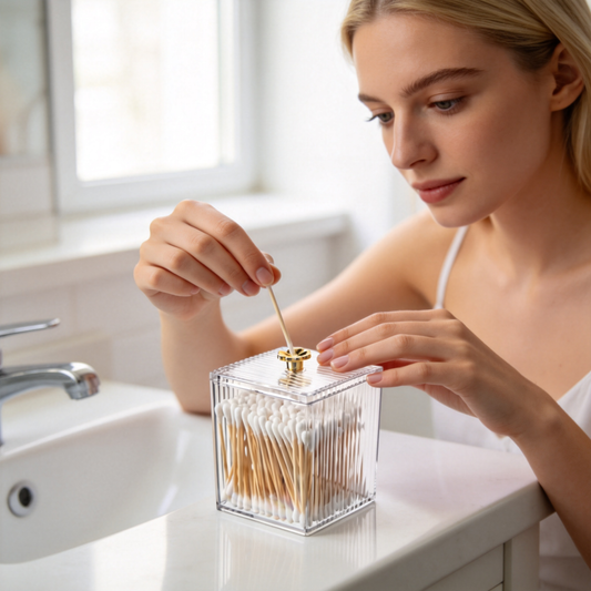 🧴 Bathroom Essential | Acrylic Cotton Swab Holder | Elegant Vanity Storage