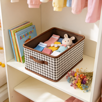 ✨ Storage Essential | Classic Houndstooth Fabric Organizer | Elegant Closet Space Saver
