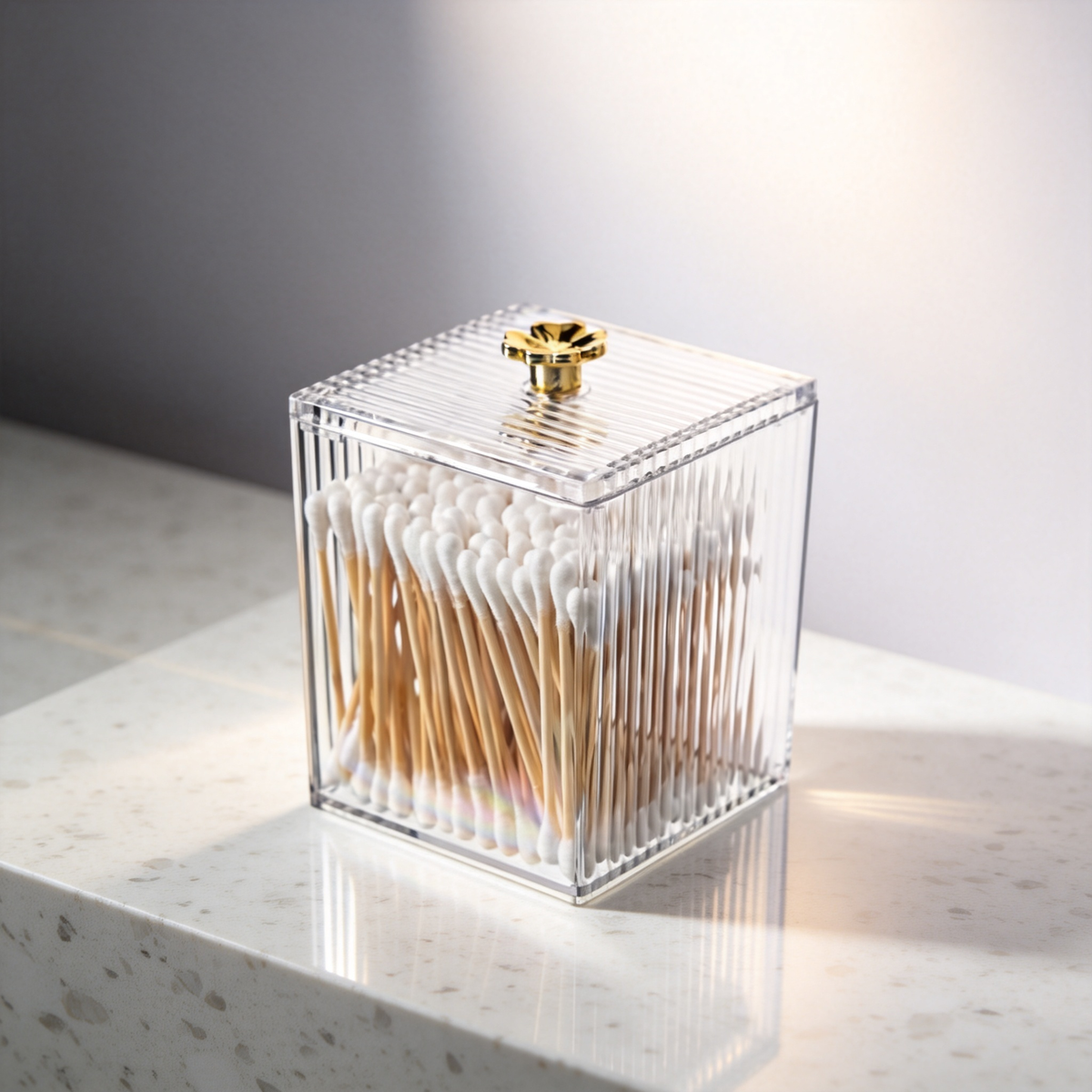 🧴 Bathroom Essential | Acrylic Cotton Swab Holder | Elegant Vanity Storage