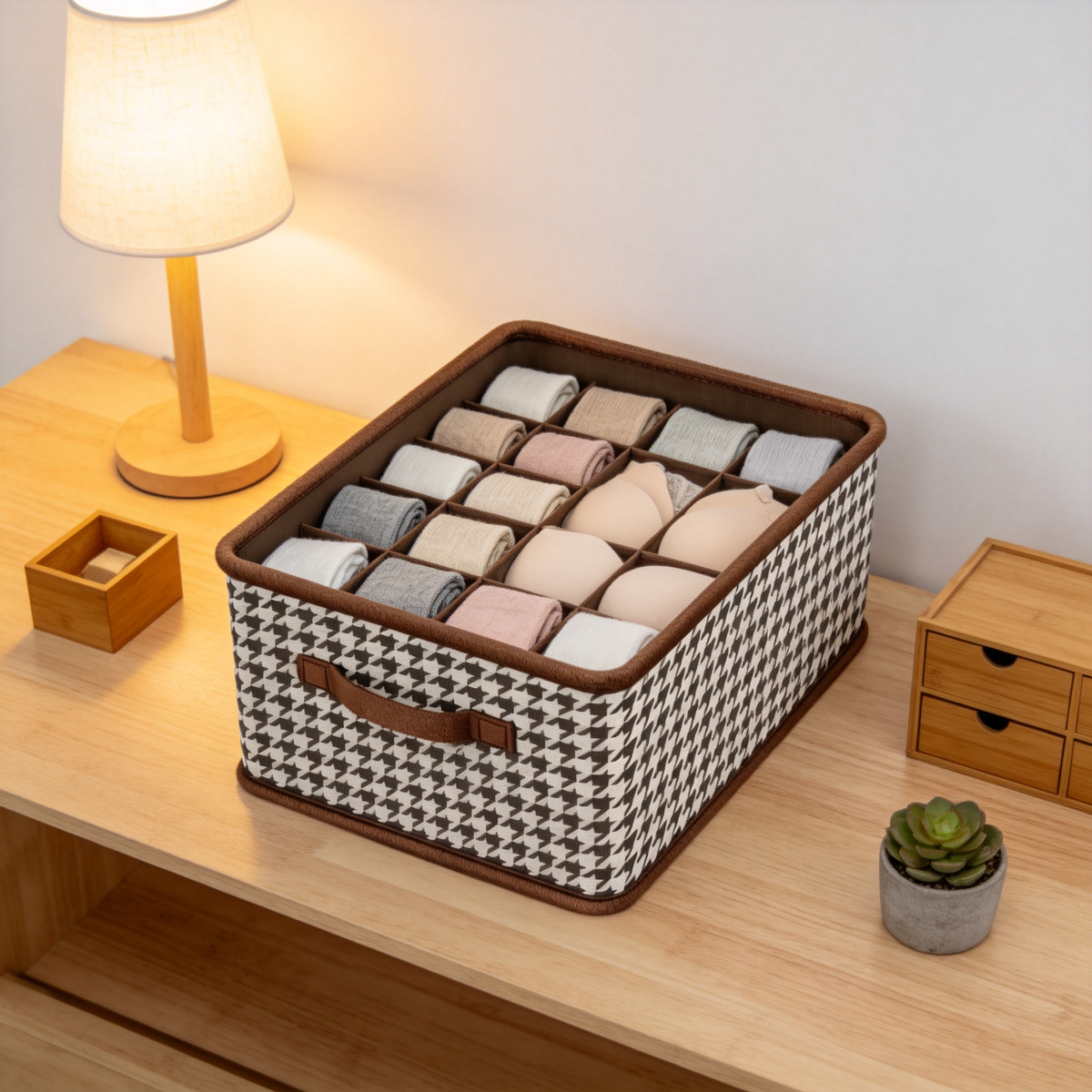 ✨ Storage Essential | Classic Houndstooth Fabric Organizer | Elegant Closet Space Saver