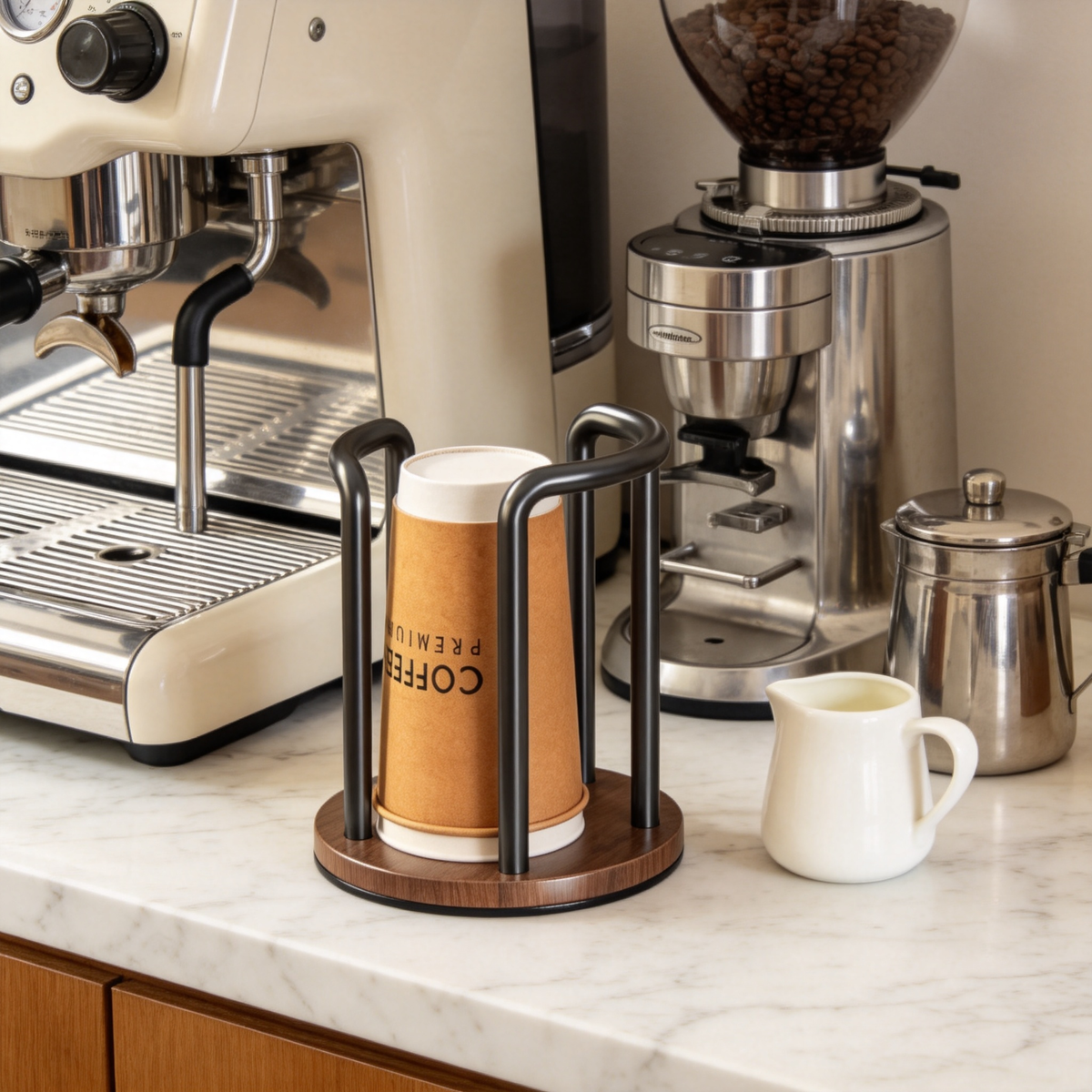 ☕ Coffee Essential | Wooden Metal Cup Holder | Stylish Kitchen Counter Organizer