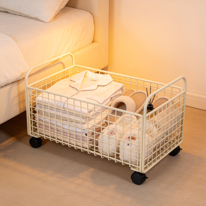 🧺 Home Essential | Durable Metal Storage Basket | Mobile Space Saving Organizer