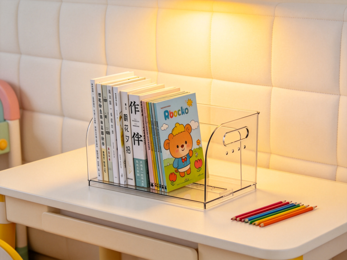 📚 Home Essential | Clear Acrylic Book Organizer | Modern Desktop Space Saver