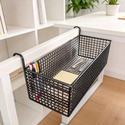 🛏️ Dorm Essential | Metal Grid Bedside Basket | Smart Space Saving Organizer
