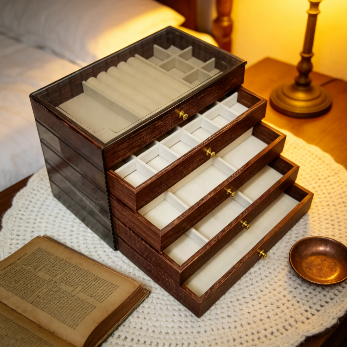 💎 Luxury Essential | Walnut Wood Jewelry Organizer | Elegant Vanity Storage Case