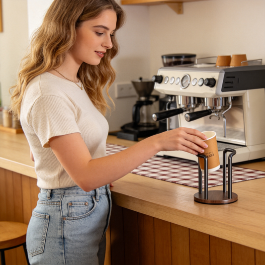 ☕ Coffee Essential | Wooden Metal Cup Holder | Stylish Kitchen Counter Organizer